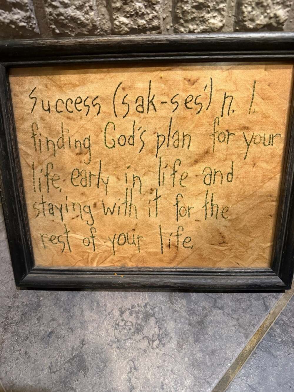 Primitive Framed Stitchery Wall Art With Success Definition Quote